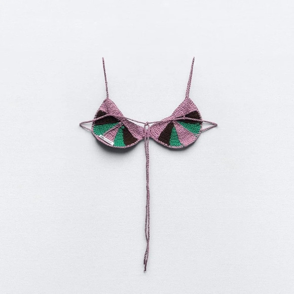 Zara Crochet Seashell Bralette Purple Green Size Small NWT - Picture 5 of 10